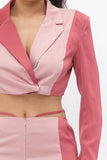 CAPSULLE Crop Blazer With Matching Low Rise Wide Leg Pant Set With Pockets