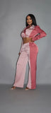 CAPSULLE Crop Blazer With Matching Low Rise Wide Leg Pant Set With Pockets