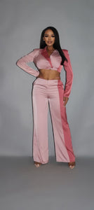 CAPSULLE Crop Blazer With Matching Low Rise Wide Leg Pant Set With Pockets