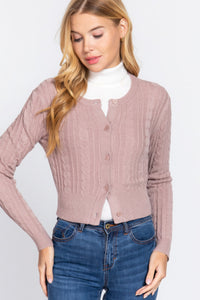 ACTIVE BASIC Crew Neck Cable Sweater Cardigan