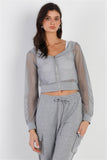 TASHA Heather Grey Contrast Fishnet Zip-up Top & Pants Set