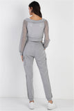 TASHA Heather Grey Contrast Fishnet Zip-up Top & Pants Set