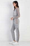 TASHA Heather Grey Contrast Fishnet Zip-up Top & Pants Set