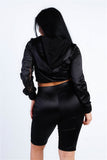 TASHA Satin Lace Details Long Sleeve Hooded Crop Top & Biker Short Set