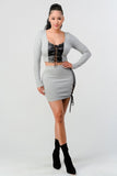 CAPSULLE 2 Piece Set With Cropped Long Sleeve Shirt With Pu Leather Detail Matching Mini Skirt