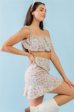 Load image into Gallery viewer, TASHA APPAREL Mint Fuchsia Print Cotton Sleeveless Strappy Crop Top &amp; High Waist Wrap Hem Mini Skirt Set