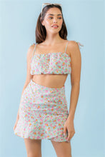 Load image into Gallery viewer, TASHA APPAREL Mint Fuchsia Print Cotton Sleeveless Strappy Crop Top &amp; High Waist Wrap Hem Mini Skirt Set