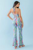 TASHA Multicolor Abstract Print Halter V-neck Ruched Open Back Crop Top & High Waist Pants Set