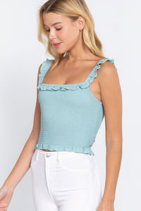 ACTIVE BASIC Smocking Ruffle Cami Woven Top