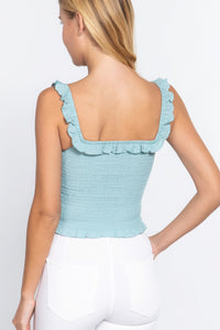 ACTIVE BASIC Smocking Ruffle Cami Woven Top