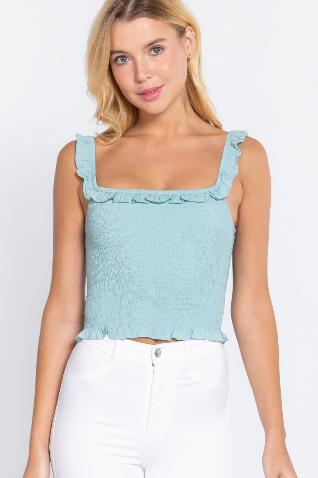 ACTIVE BASIC Smocking Ruffle Cami Woven Top