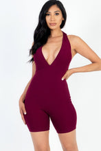 Load image into Gallery viewer, CAPELLA APPAREL Casual Solid Halter V Neck Ribbed Bodycon Romper