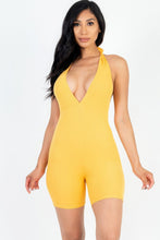 Load image into Gallery viewer, CAPELLA APPAREL Casual Solid Halter V Neck Ribbed Bodycon Romper