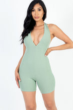 Load image into Gallery viewer, CAPELLA APPAREL Casual Solid Halter V Neck Ribbed Bodycon Romper