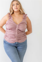 Load image into Gallery viewer, TASHA Plus Ruched Button-up Ruffle Strap Smocked Back Tank Top