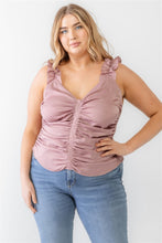 Load image into Gallery viewer, TASHA Plus Ruched Button-up Ruffle Strap Smocked Back Tank Top