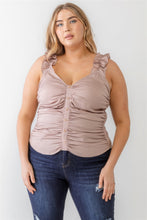 Load image into Gallery viewer, TASHA Plus Ruched Button-up Ruffle Strap Smocked Back Tank Top