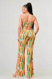 PRIVY geo print satin bra top and palazzo jumpsuit