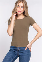 Load image into Gallery viewer, ACTIVE BASIC Short Slv Crew Neck Variegated Rib Knit Top