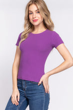 Load image into Gallery viewer, ACTIVE BASIC Short Slv Crew Neck Variegated Rib Knit Top