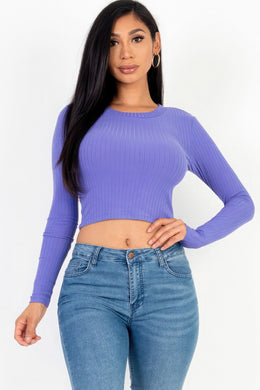 CAPELLA APPAREL Long Sleeve Round Neck Basic Crop Top