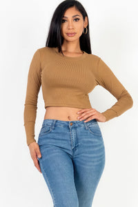 CAPELLA APPAREL Long Sleeve Round Neck Basic Crop Top