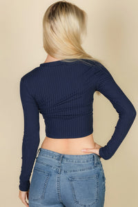 CAPELLA APPAREL Long Sleeve Round Neck Basic Crop Top