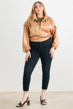 Load image into Gallery viewer, TASHA Plus Satin Zip-up Ruched Long Sleeve Cropped Bomber Jacket