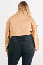 Load image into Gallery viewer, TASHA Plus Satin Zip-up Ruched Long Sleeve Cropped Bomber Jacket