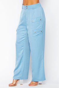 ITSSY Satin Cargo Pocket Wide Leg Pants