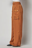 ITSSY Satin Cargo Pocket Wide Leg Pants