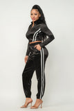 JULIA Front Zip Up Stripes Detail Jacket And Pants Set