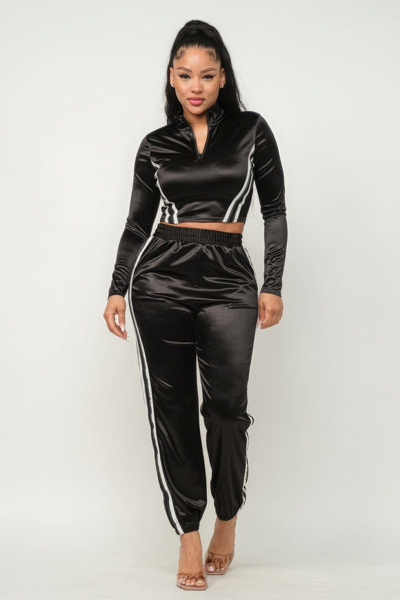 JULIA Front Zip Up Stripes Detail Jacket And Pants Set