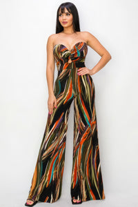 CODIGO Allover Print Twist Front Wide Leg Jumpsuit