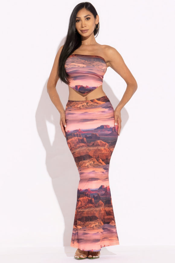 KTOO Printed Tube Top And Maxi Skirt