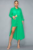 MISS AVENUE Chiffon Button Down Long Sleeve Side Slit Long Top With Short Set