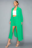 MISS AVENUE Chiffon Button Down Long Sleeve Side Slit Long Top With Short Set