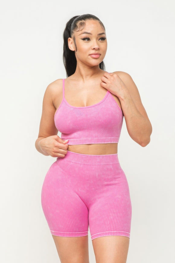 JULIA Washed Seamless Basic Tank Top And Shorts Set