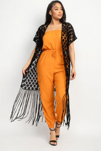 IRIS DESIGN Crocheted Open-front Fringe Kimono