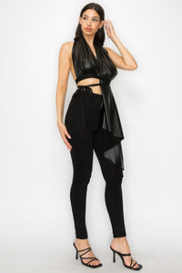 CODIGO Faux Leather Top Pants Set