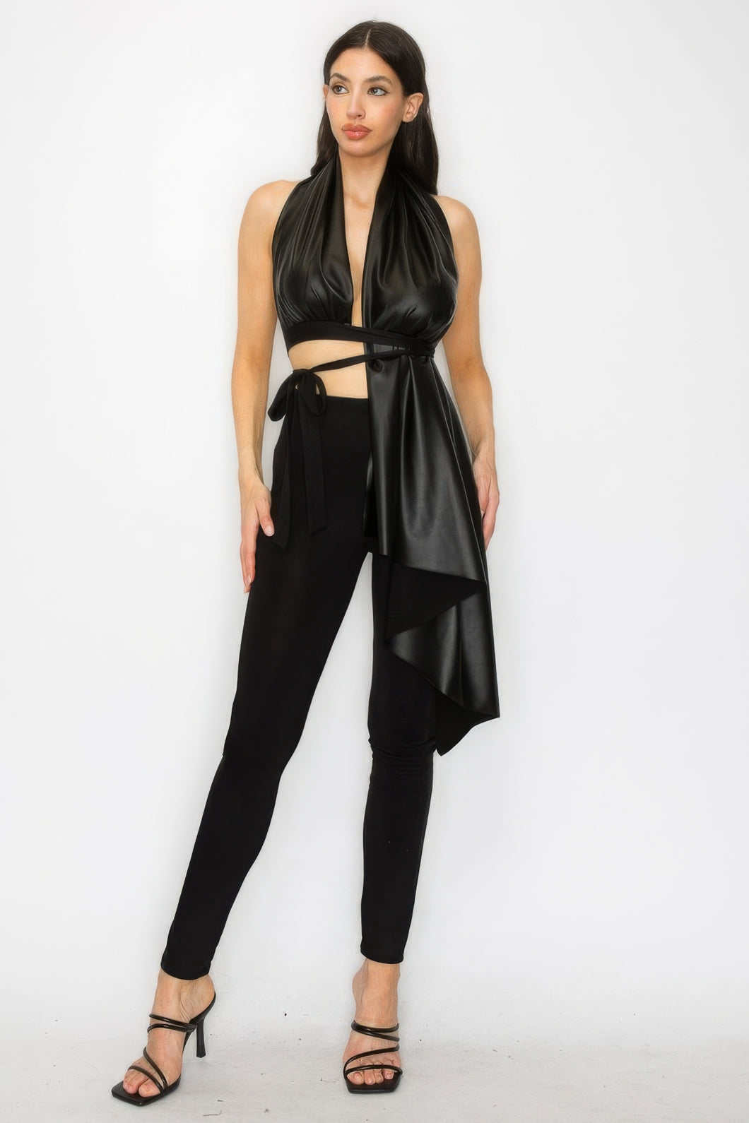 CODIGO Faux Leather Top Pants Set