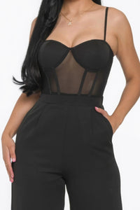 CAPSULLE Mesh Insert Cup Wide Leg Jumpsuit