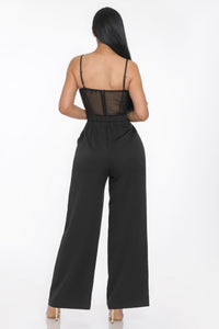 CAPSULLE Mesh Insert Cup Wide Leg Jumpsuit