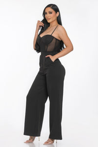 CAPSULLE Mesh Insert Cup Wide Leg Jumpsuit