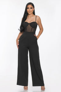 CAPSULLE Mesh Insert Cup Wide Leg Jumpsuit