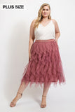 GIGIO Ruffled Tulle Midi Skirt With Elastic Waist Band