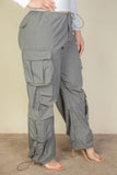 CAPELLA APPAREL Plus Size Flap Pockets Drawstring Ruched Parachute Pants