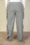 CAPELLA APPAREL Plus Size Flap Pockets Drawstring Ruched Parachute Pants