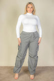 CAPELLA APPAREL Plus Size Flap Pockets Drawstring Ruched Parachute Pants