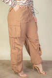 CAPELLA APPAREL Plus Size Flap Pockets Drawstring Ruched Parachute Pants